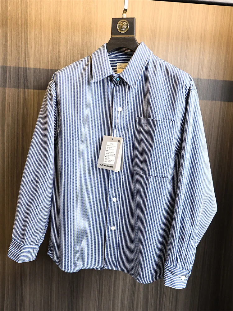 

Ретро японский Sle Long Sve Cotton irt для мужчин, удобный фланелевой полосатый дизайн, модная городская осенняя одежда