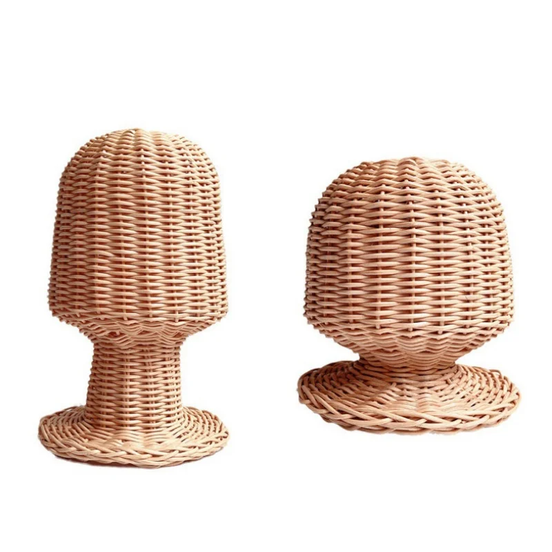 Rattan manequim cabeça stand para chapéu e peruca display, vitrine de vime artesanal, base estável, exclusivo videira tecido design, durável