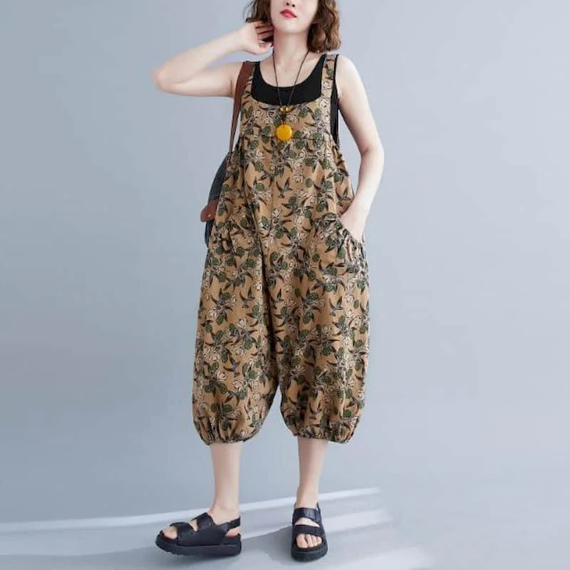 

Cotton Linen Jumpsuits Casual Harajuku One Piece Outfit Women High Waist Literature Rompers Loose Korean Style Vintage Playsuits