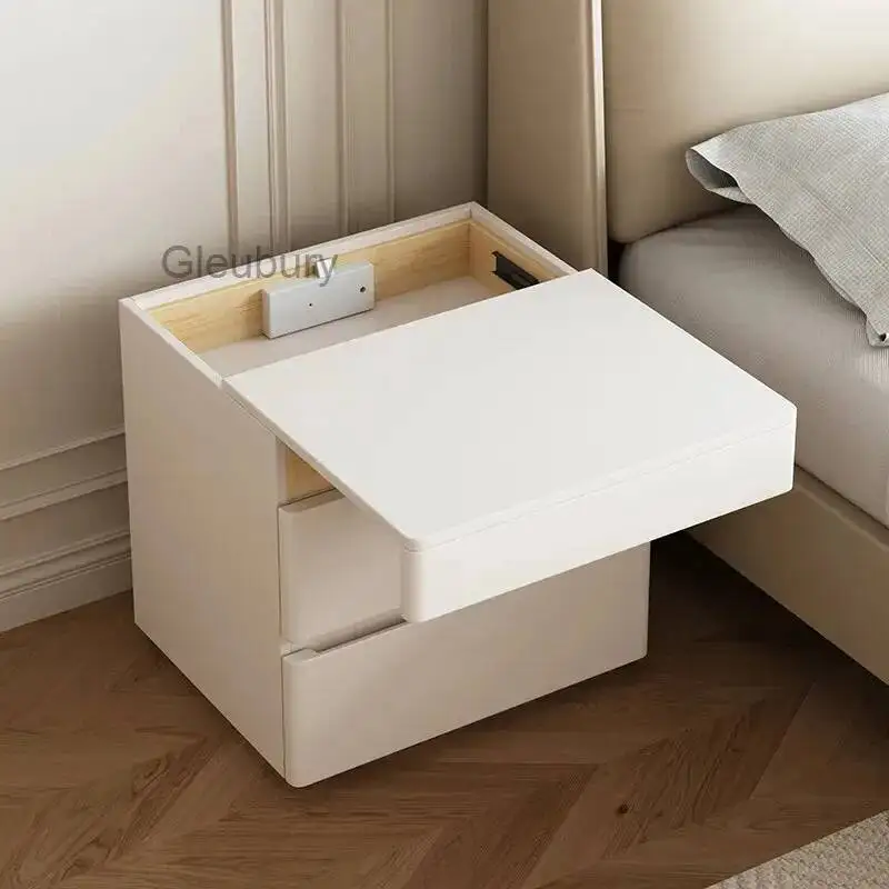 Cream Nordic Bedside Table With Secret Compartment Safe Modern Minimalist Nightstands Rustic Glamour Table De Chevet Furnitures