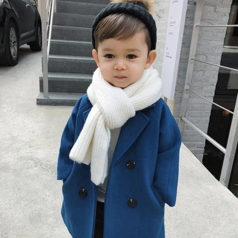 Children Winter Grid Jackets Girl Woolen Double-breasted Baby Boy Trench Coat Lapel Kids Outerwear Wool Coat Loungewear Overcoat