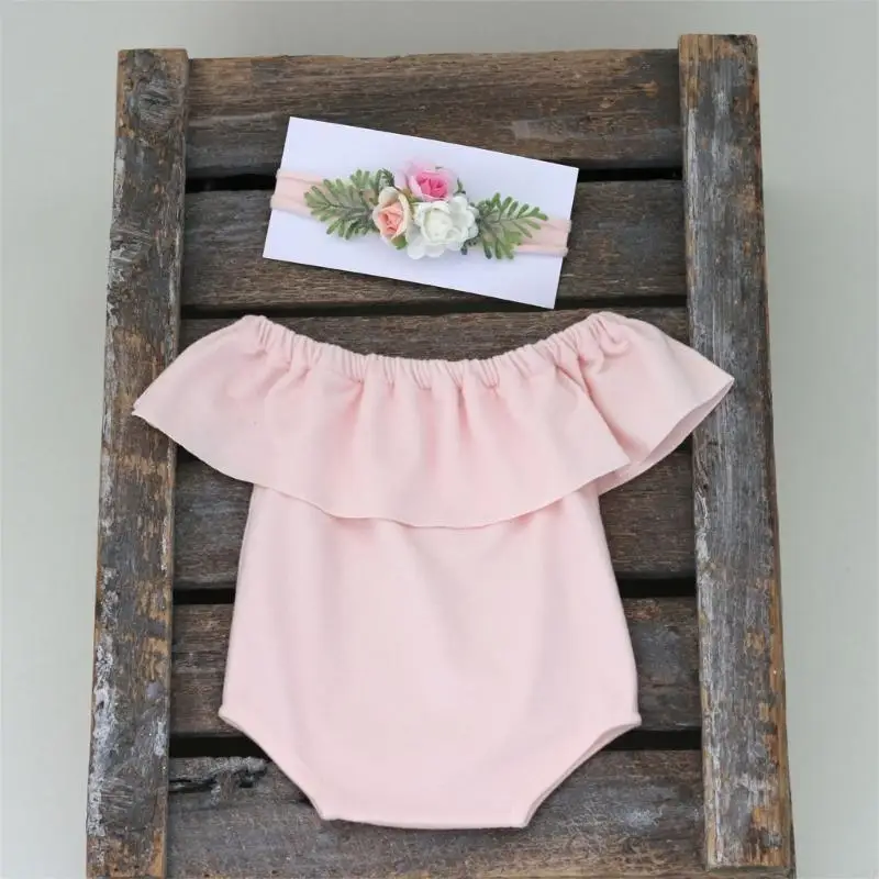 581F 1 Set Newborns Photography Romper Outfit & Matching Headband Photoshoots Props