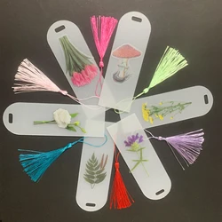 6Pcs Blank Transparent DIY Acrylic Bookmarks With 12PCS Flowers PET Sticker and 6PCS Colorful   Tassel For Handmade and Graffiti