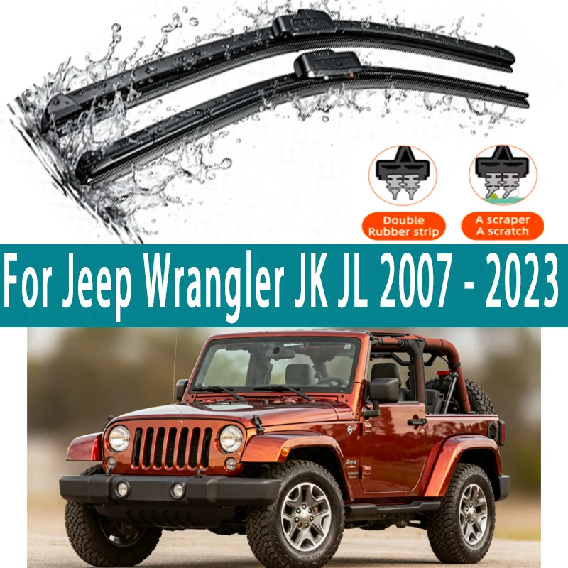 

LHD Front Windshield Wiper Blades For Jeep Wrangler JK JL 2007 - 2023 2pc Windscreen Window Accessories 2010 2016 2019 2021