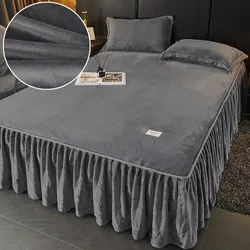 Solid Color Bed Skirt Velvet Bed Cover for Winter Skin-friendly Mattress Protectors roupa de cama Home Bedspread (No Pillowcase)