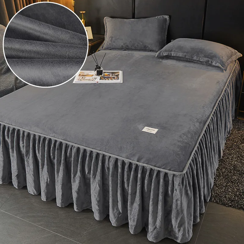 Jednokolorowa spódnica na łóżko Aksamitne narzuty na zimę Przyjazne dla skóry ochraniacze na materac roupa de cama Domowa narzuta na łóżko (bez poszewki na poduszkę)