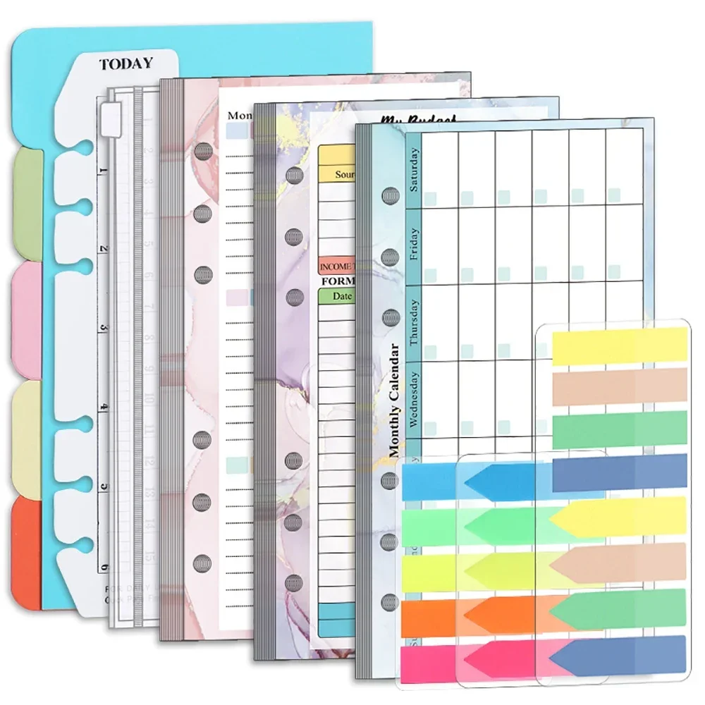 6 Hole Binder Inner Page Kit Weekly Monthly Planner Budget Page Notepad Stationery School Office Supplies