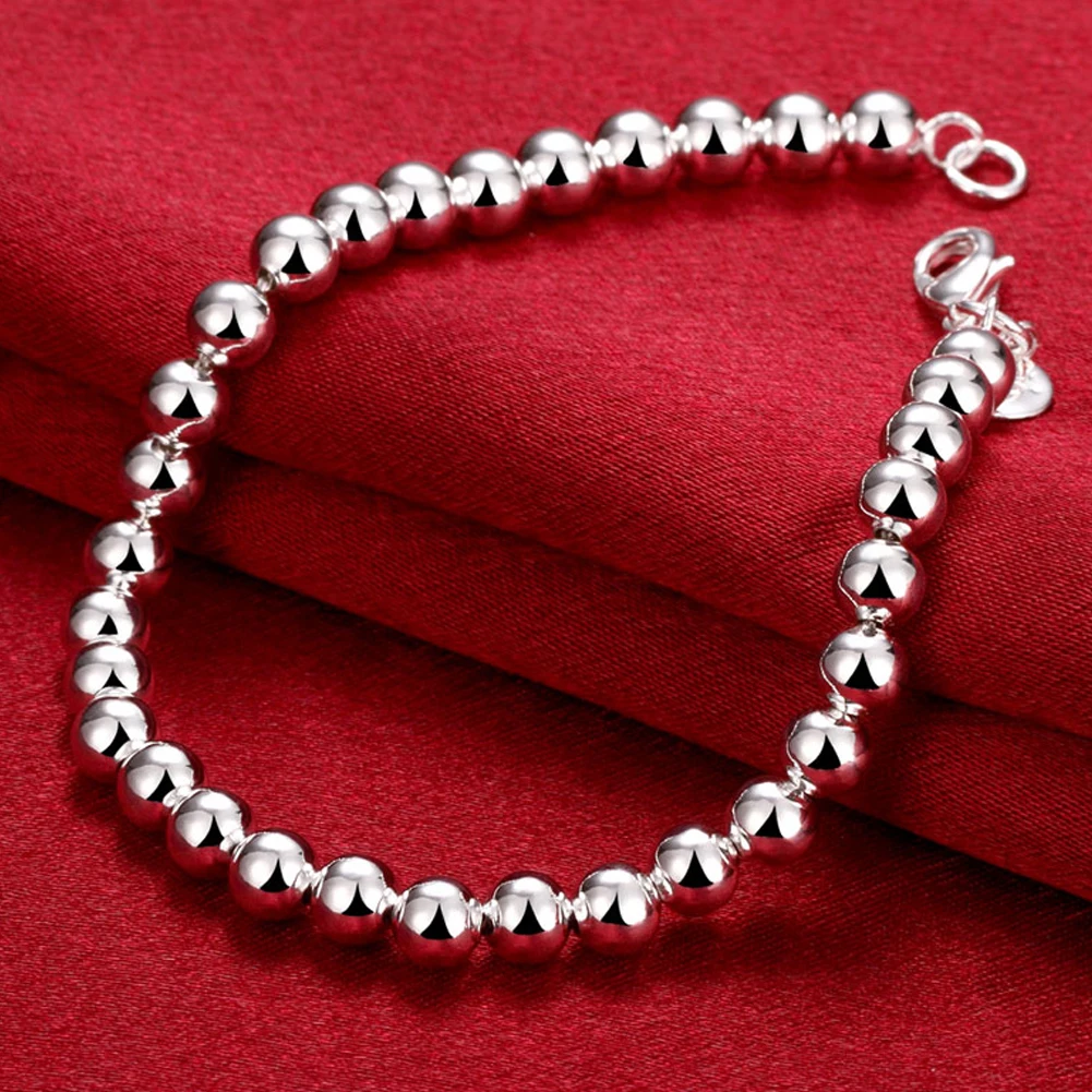 

925 Sterling Silver 6 MM Bead Beading Women's Bracelets on Hand Designer Jewelry Ladies 2022 Trend Free Shipping Items Jewellery