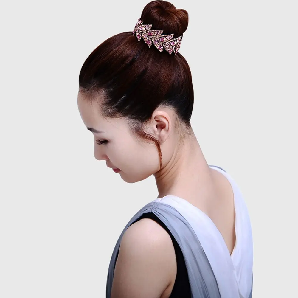Shiny Fashion Women Hair Accessories Rhinestone Floral Leaves Hair Claw Bird Nest Twist Clip Bun Maker Headwear