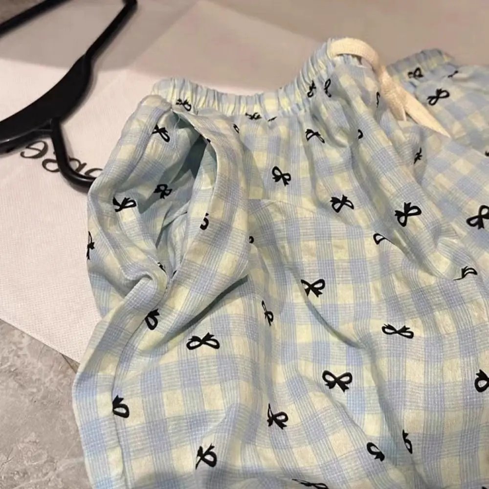 موضة شريط منقوشة Bowknot بنطلون بيجاما الحلو القوس ملابس خاصة السراويل النساء رقيقة داخلي في الهواء الطلق بناطيل كاجوال داخلي