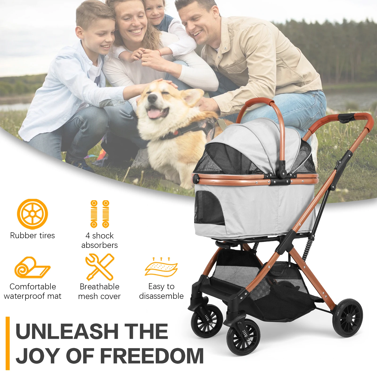 

Smooth-Ride Dog Stroller All Terrain 4 Wheels Foldable Travel Jogger with Detachable Carrier with Sun Shades for Jogging Running