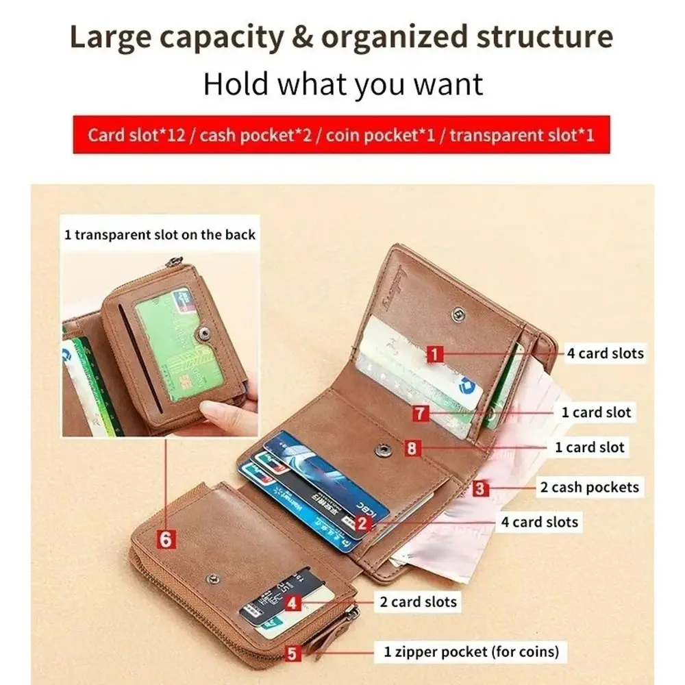 Fashion Purse Men PU Wallet Folded Wallet Bag Zipper Business Clutch Bag Card Brand Large Capacity ID Card Holder Women