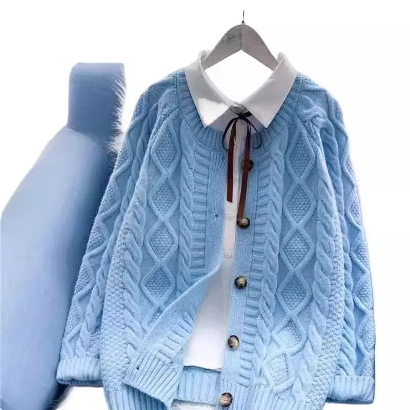 Primavera e autunno 2024 nuovo Cardigan maglione lavorato a maglia pigro alla moda da donna sciolto colpi di scena piccolo cappotto solido fresco K1438