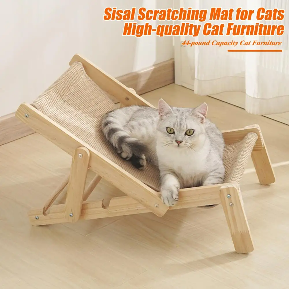 Cat Sisal Lounger Scratching Mat Adjustable Cat Hammock Cozy Chair Thickened Kitten Recliner Holds Up To 44lbs Cat Supplies