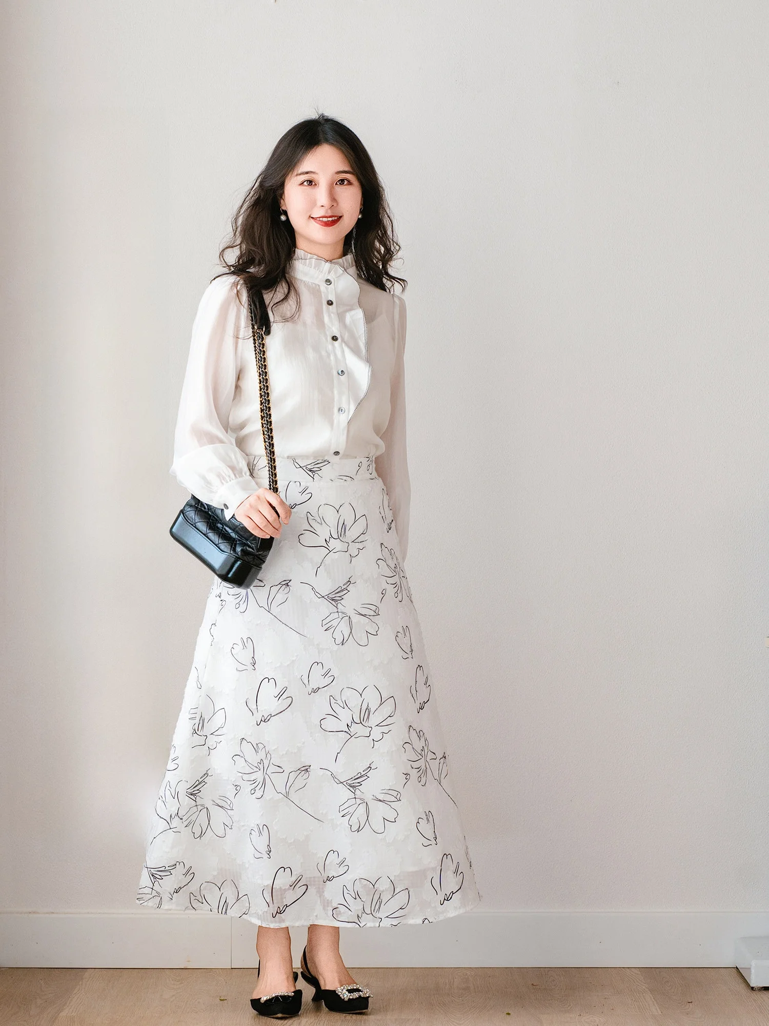 

Summer ter Ne Print Maxi Dr High Waist A-Line Skirt Watercut Floral Painting Casual Polyester Fiber Office Commute Sle