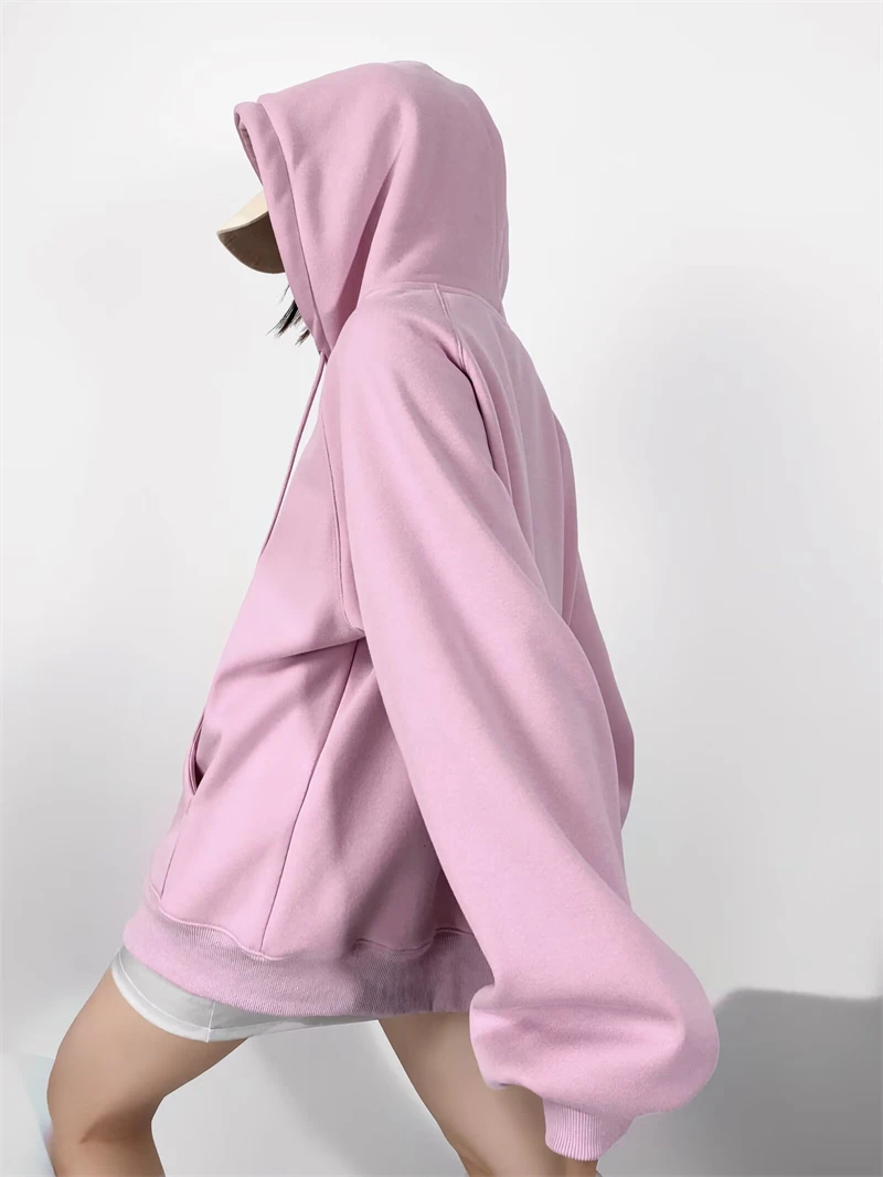 KEYANKETIAN 2024 Winter New Women's Fleece Thick Solid color Hoodies Preppy Style Front Pocket Oversize Zipper Sweatshirts Coat