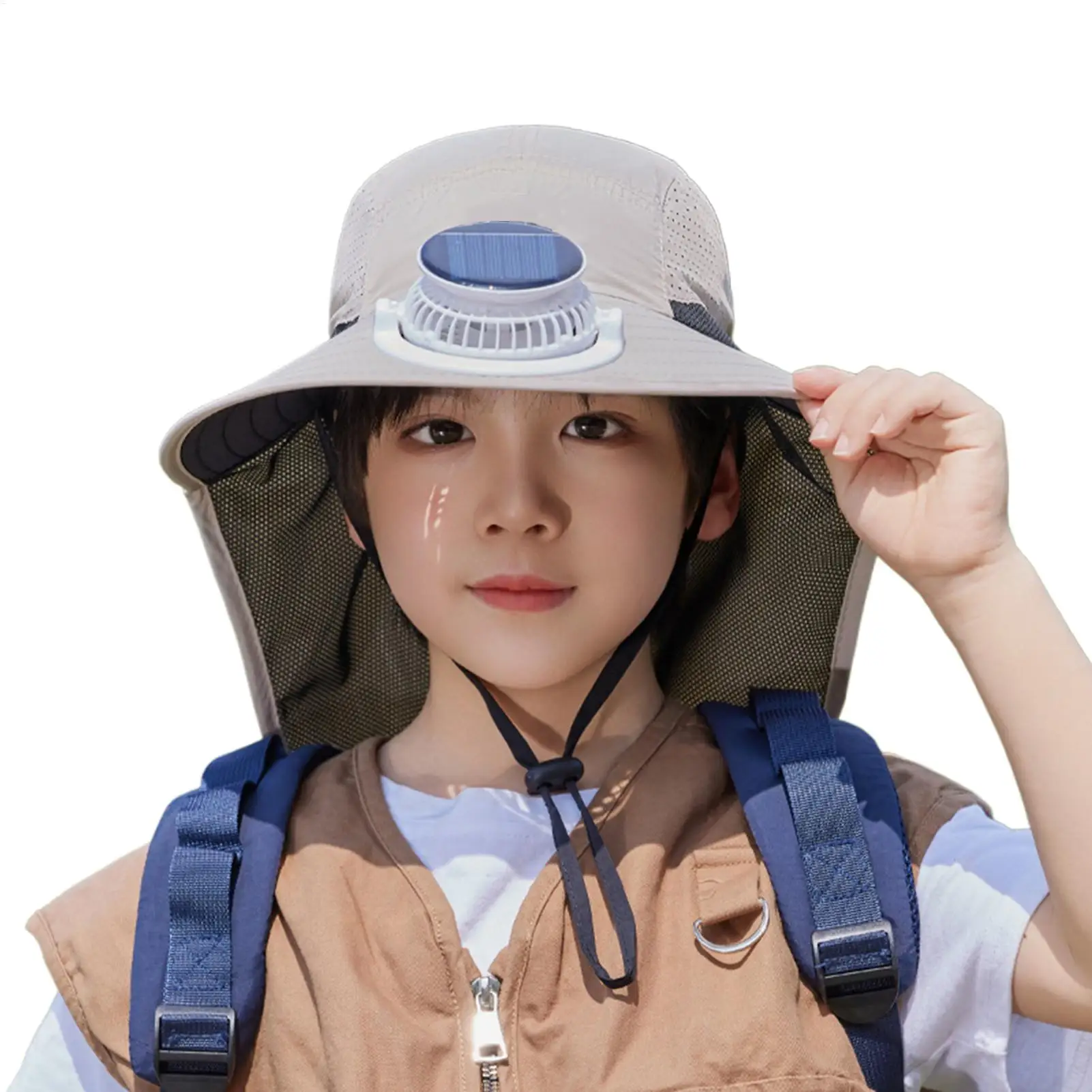 

Solar Fan Hat For Kids Breathable Sunscreen Hat Quick-Drying Sunblock Cap Wide Brim For Cycling Fishing Camping Summer Cooling