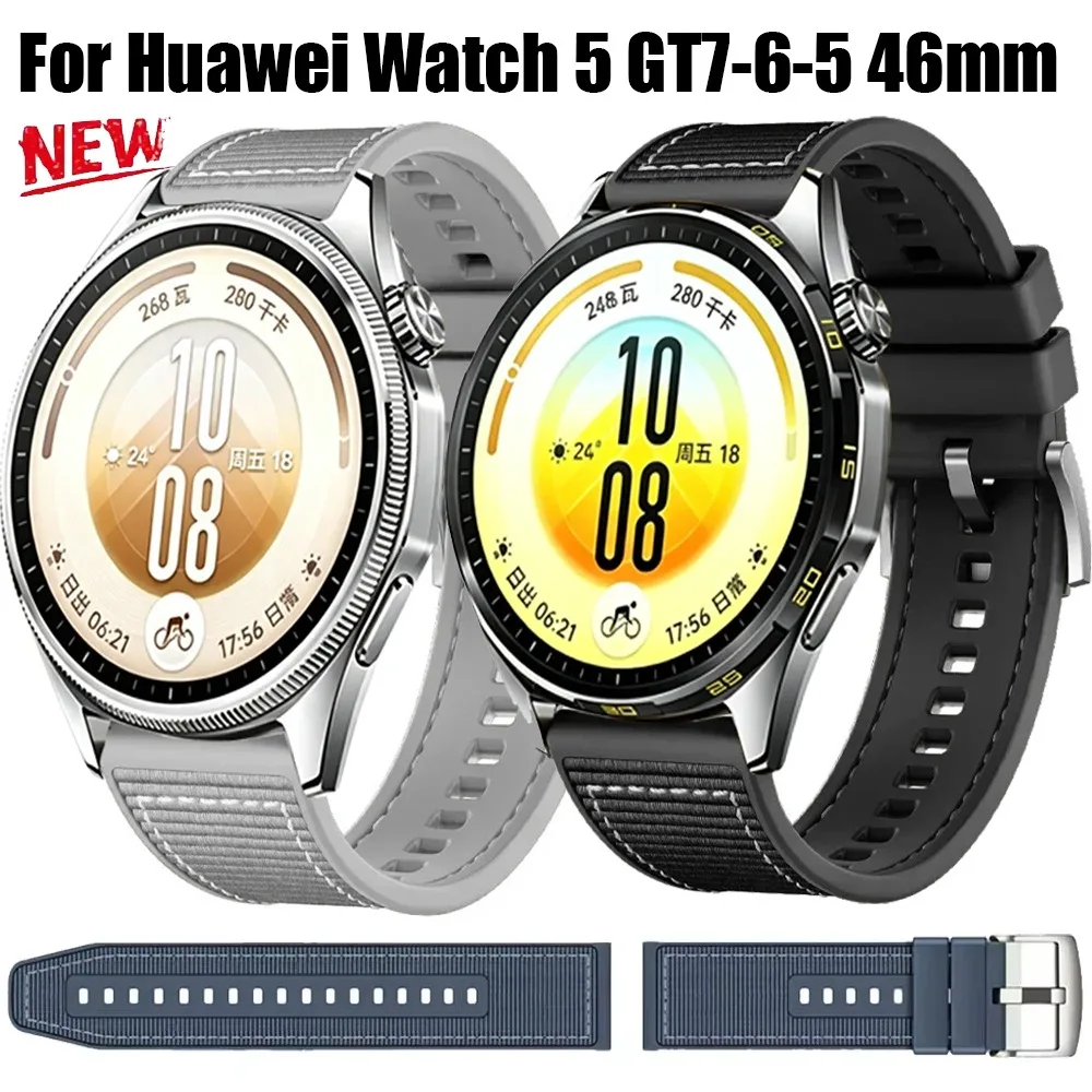 22mm Nylon Composite Silicone Strap for Huawei Watch 5 GT7-6-5 46mm Braided Watchband for Huawei Watch GT7 Pro 46mm Accessories