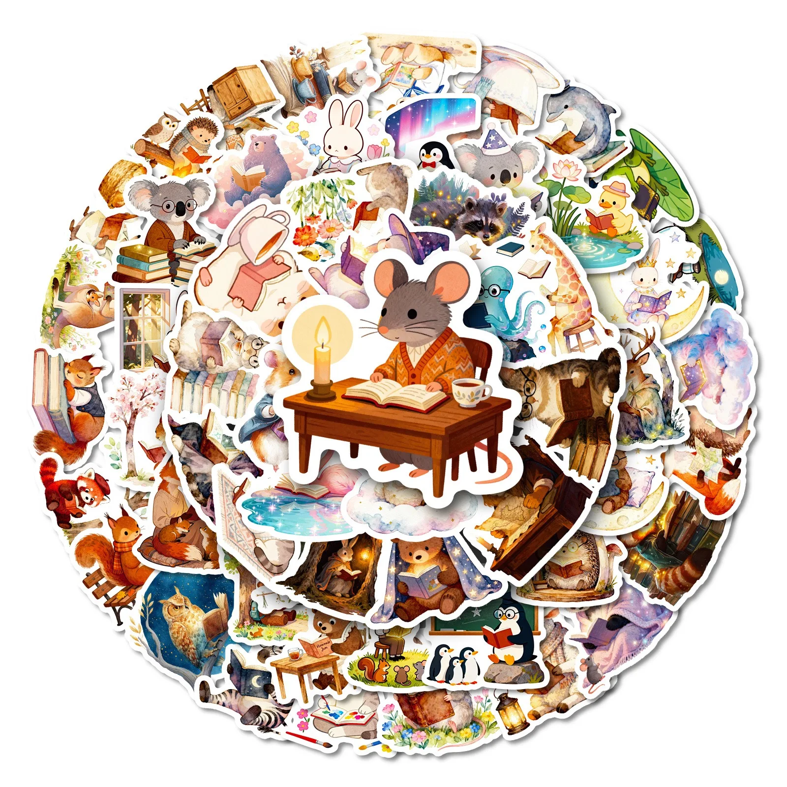 10/56Pcs Cute Funny Animal Reading Books Kindle Stickers Aesthetic Girls Decals Scrapbooking Notebook Laptop Phone Diary Sticker