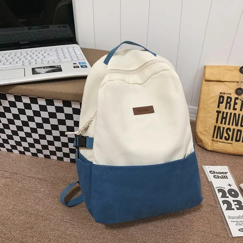 Mochila de lona Unisex para mujer, de colores mezclados morral escolar japonés, combina con todo, informal, para estudiantes universitarios, a la moda, novedad de 2023