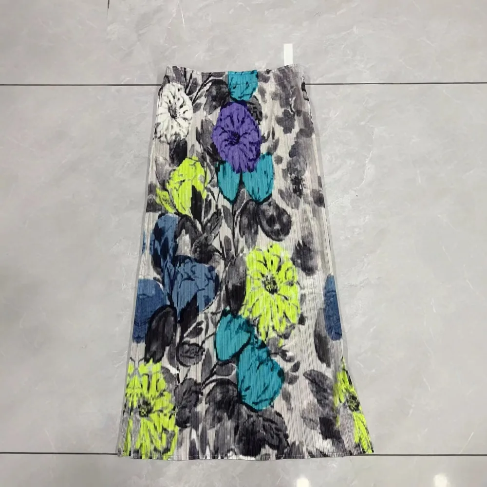 Miyake Pleated 2025 Summer New Pleated Ladies Bustier Pleat Fishtail Fashion Versatile Fold Temperament Printing Skirt