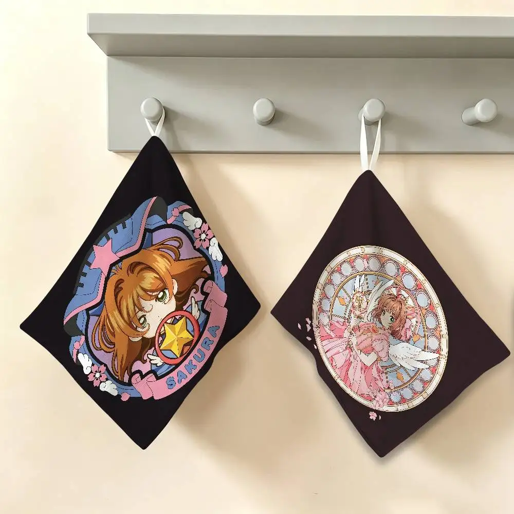 Cardcaptor Anime Sakura Hanging Style Hand Wiping Towel, Polyester Cotton, Anti-fade for Indoor Kitchen Living Room