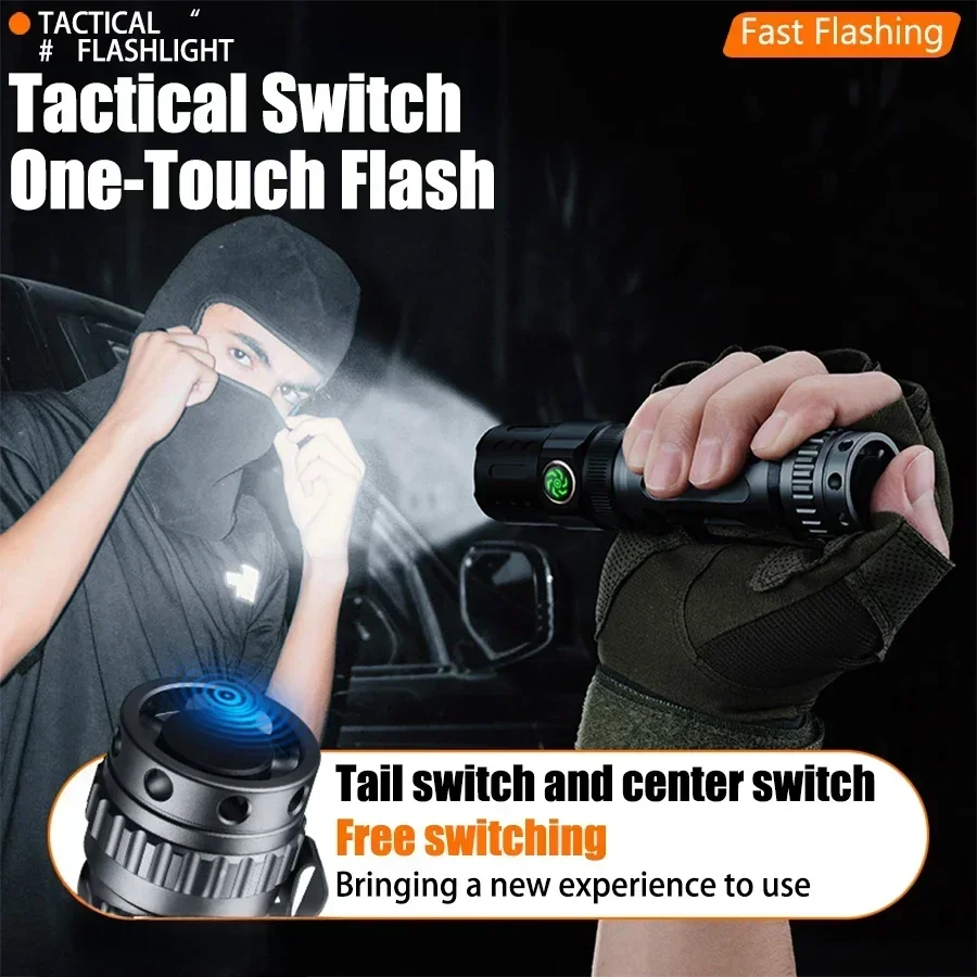 LONGRIVER A6 2200 Lumens EDC Flashlight Tactical Long Range Torches Dual Switch 18650 Flashlights USB C Charging Powerful Light