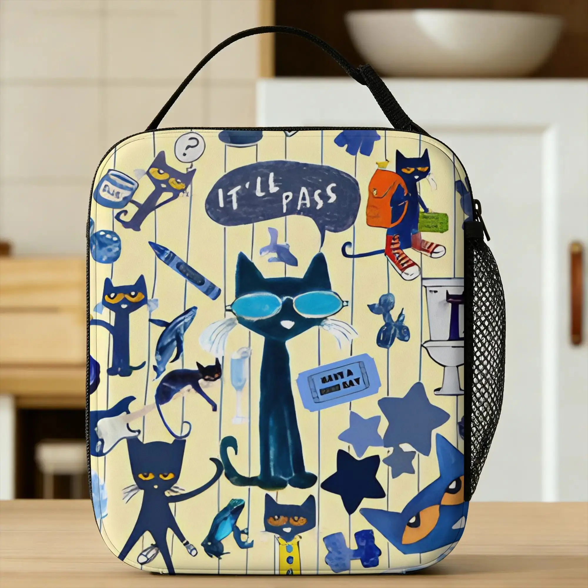 Pete the Cat  Insulated Lunch Bag Thermal Bag Reusable,Meal Container Cartoons Leakproof Tote Lunch Box Food Handbags Beach