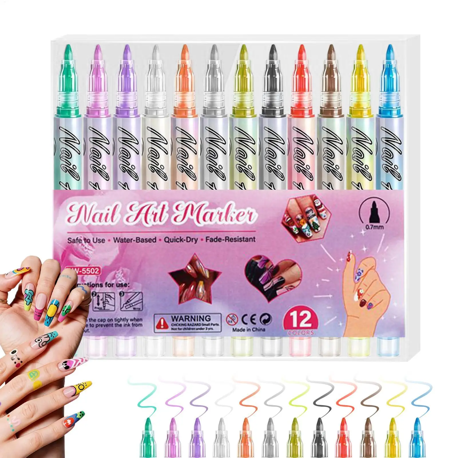 

12pcs Quick-Drying Nails Markers pen Dotting Marker Drawing Painting Pen Precision Drawing Point Liner for DIY Nail Decoration