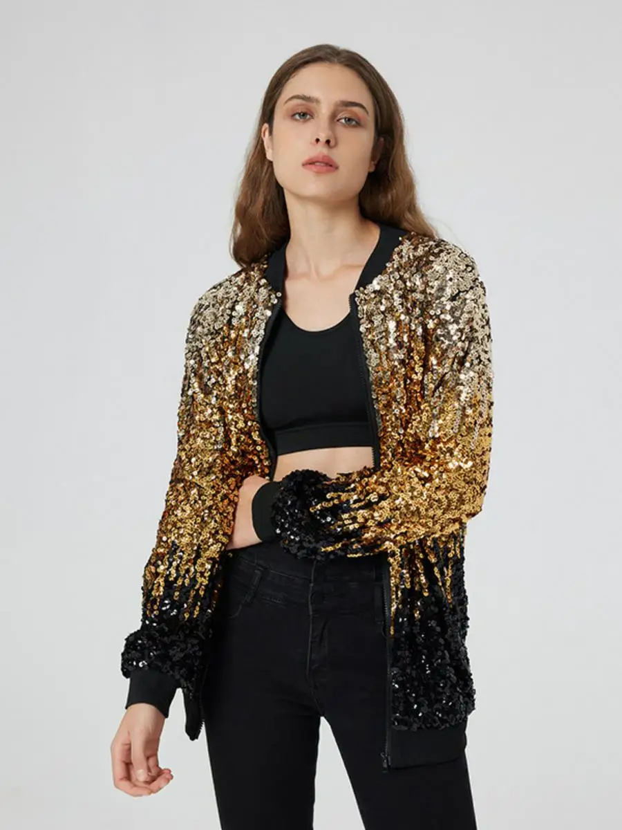 iny الترتر طويل Sve سستة Jaet ex البيسبول orm Faion الهيب هوب ملابس خارجية المرأة موسم الربيع نسيج البوليستر