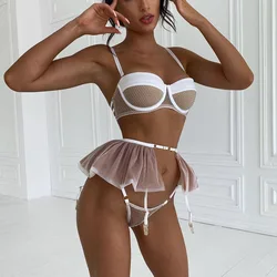 High Quality Underwear Mesh, Steel Ring, Cotton Cup, Bra, Lace, Garter, Thong, Three Piece Fun Set