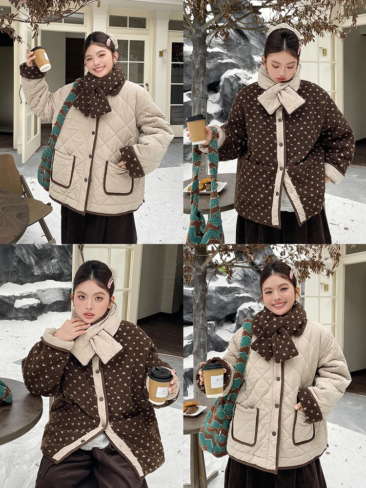 

Утепленное двустороннее хлопковое пальто в горошек для женщин: модное, теплое, свободного кроя, с длинными рукавами, зимняя верхняя одежда