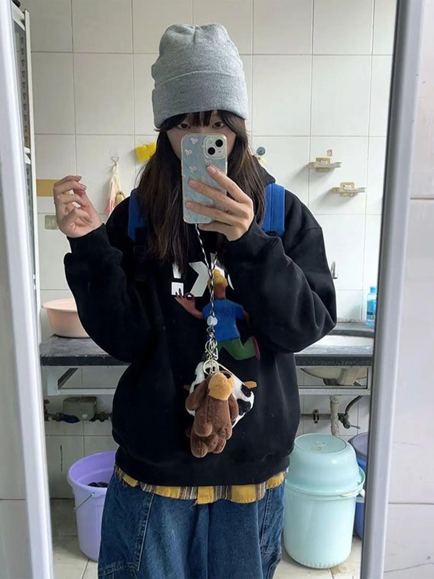 Herfst Winter Nieuwe Cartoon Print Hoodie Dames Casual Thiened Oversize Losse Lazy Sle Fce Gevoerde Lange Sve Top