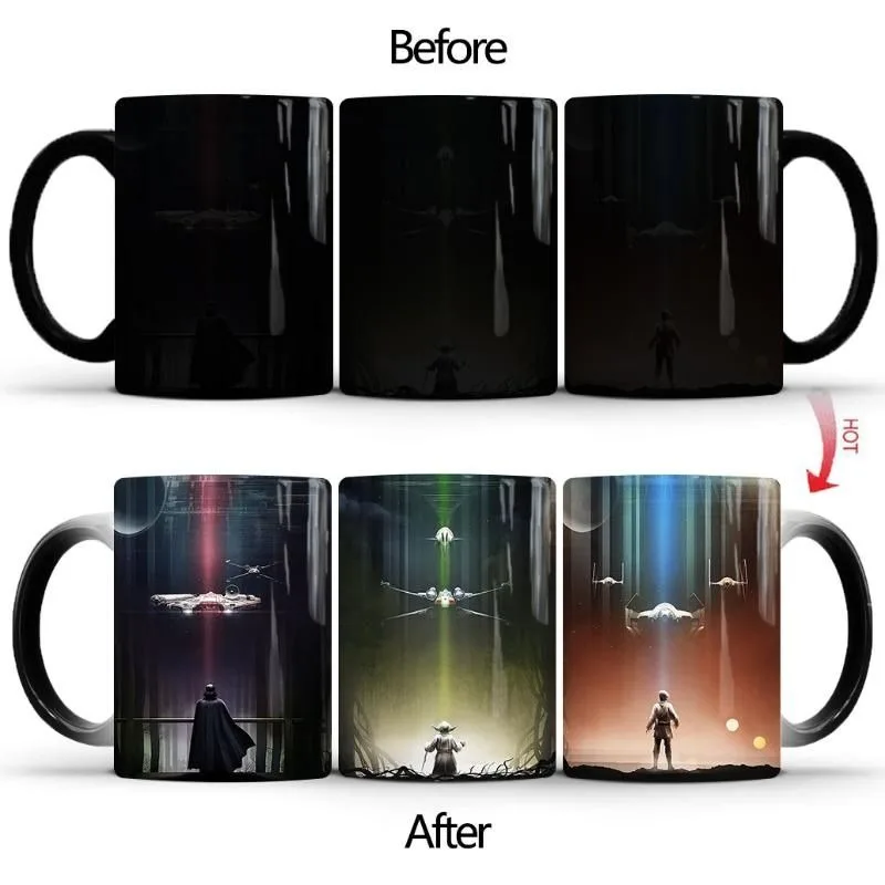 New Star Wars Animation Creative Vader Yodal Luke Color Changing Mug Personalized Ceramic Thermal Gradient Magic Coffee Cup Gift