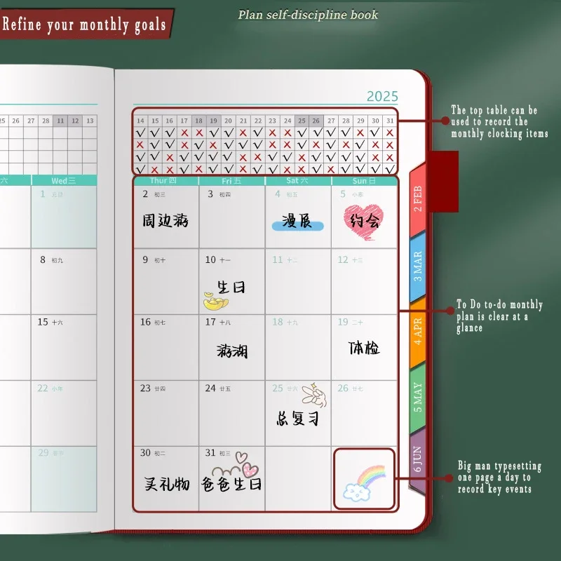 2025 ใหม่ Agenda Book Office Self-Discipline นาฬิกาโน้ตบุ๊คเครื่องเขียนนักเรียนปฏิทิน Notepad