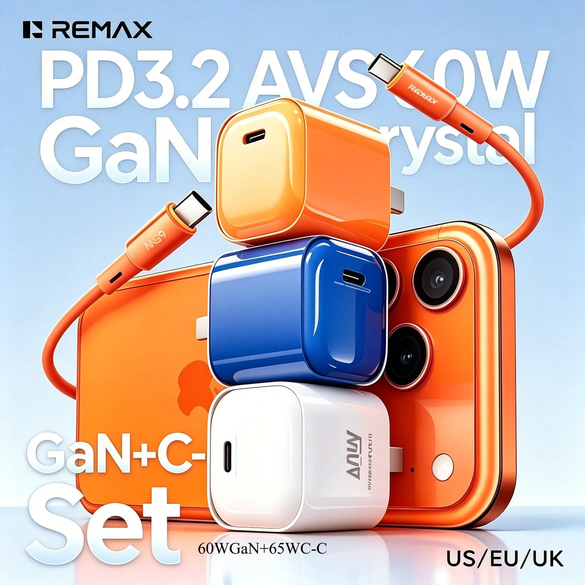 REMAX REMAX PD3.2 AVS 60W GaN USB C Charger Foldable Travel Wall Adapter PD Fast Charging with Cable for Laptop Phone Tablet US EU UK - Aliexpress Deal