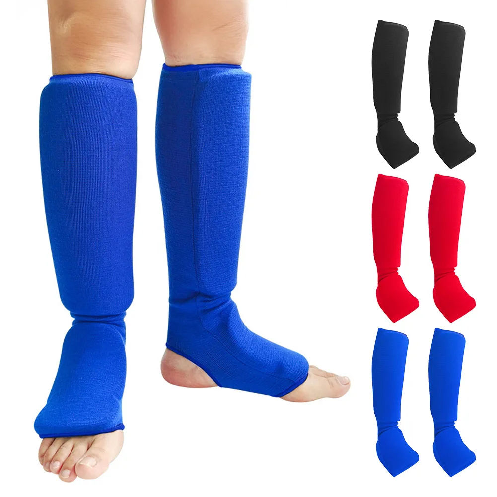 Профессиональные щитки для ног для бокса, каратэ, встроенная защита голени при супинате, трикотажная одежда для ног со спортивным защитным снаряжением