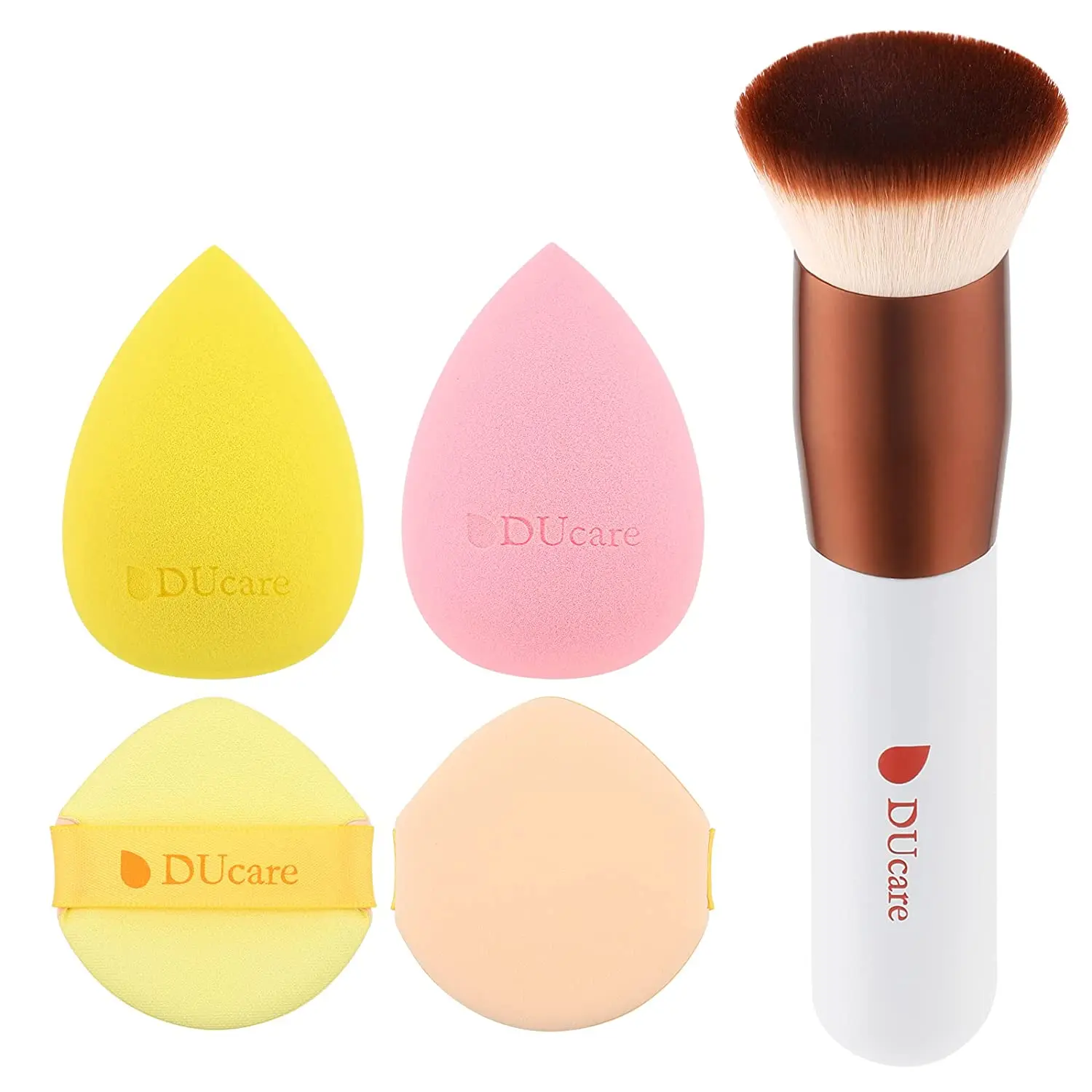 DUcare Foundation Brush with Makeup Sponge Flat Top Brush Synthetic Hair Liquid Blending Powder Beauty Makeup Cosmetic Blender