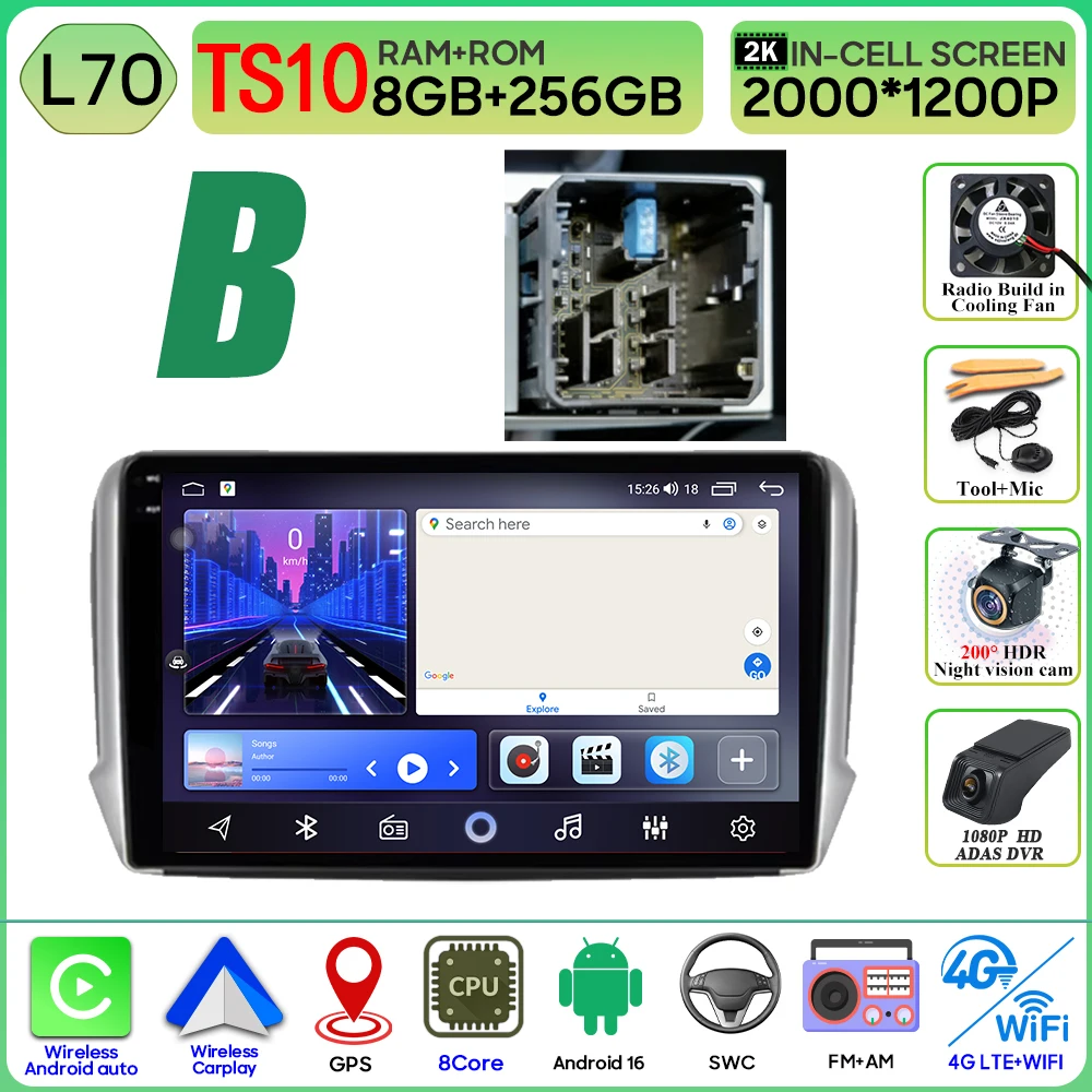 Android 16 GPS Navigatie Voor Peugeot 2008 208 Serie 2012 - 2018 Carplay Autoradio Multimedia Speler Stereo Video BT 2 k Scherm