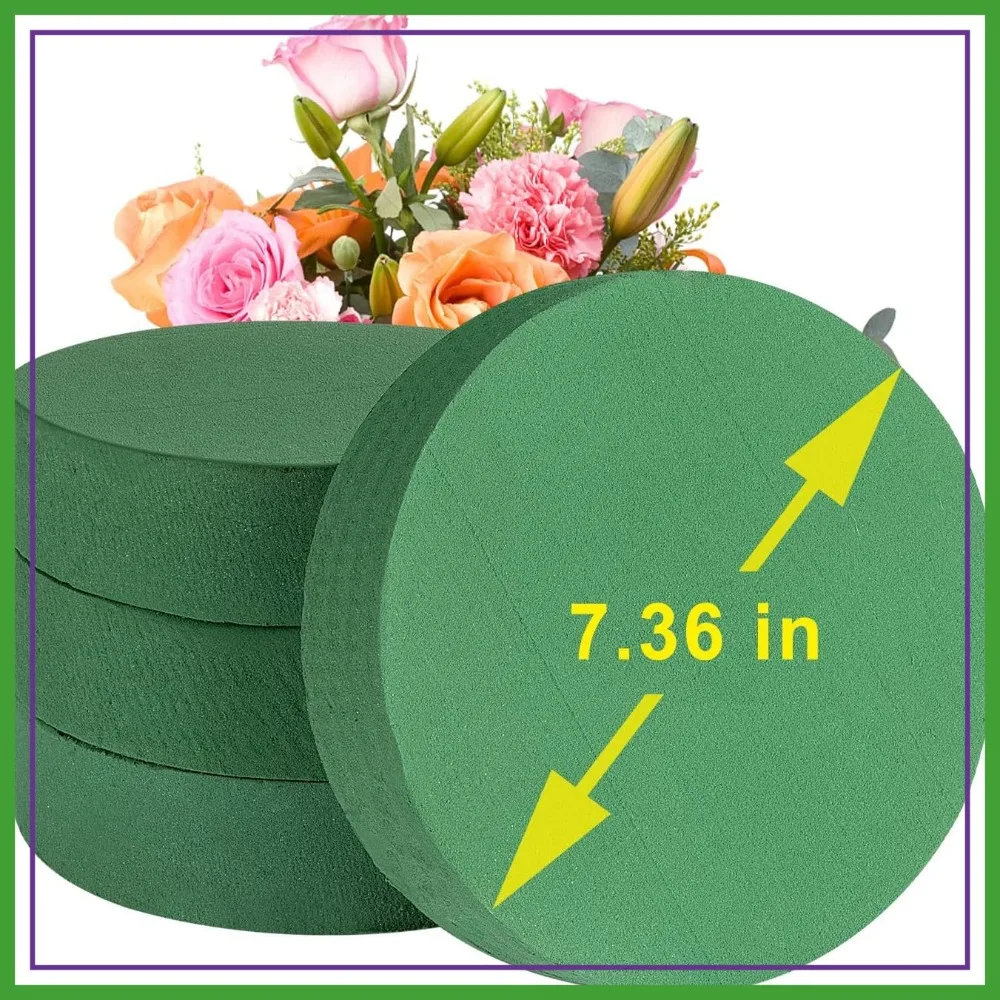 

7.5 Inch 4pcs Round Floral Foam Blocks Green Foam Bricks Wet for Flower Arrangements Wedding Birthday Party Decorations