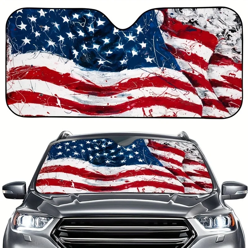 1pc American Flag Car Sun Visor, Anti-roll-up Windshield Sun Visor, Privacy Design Front Window Interior Heat Barrier