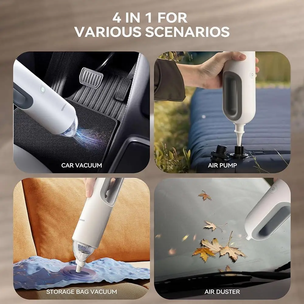 Портативный беспроводной автомобильный пылесос, ручной перезаряжаемый пылесборник со светодиодной подсветкой, 4 в 1, всасывающий очиститель для волос домашних животных