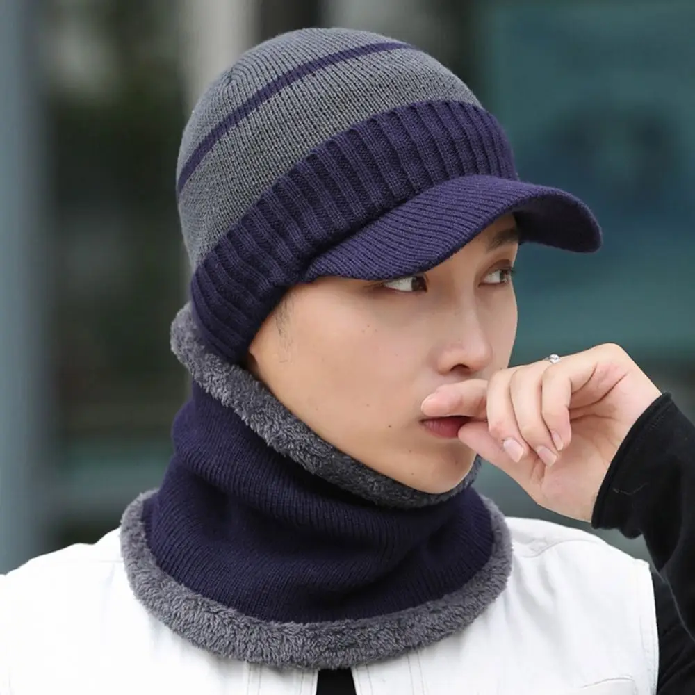 Fashion Breathable Winter Warm Hat Knitted Beanie Plus Fleece Skullies Beanies Hat Cold Protection Warm Scarf Caps Men