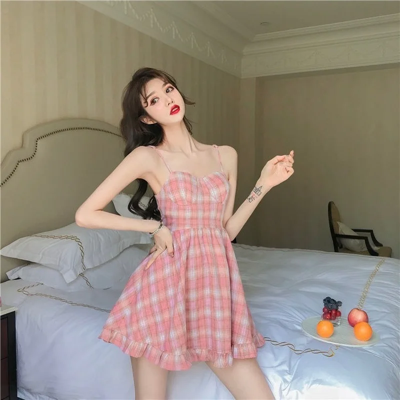 white christmas dresses Pink Plaid Scallop Hem Dress main image 0