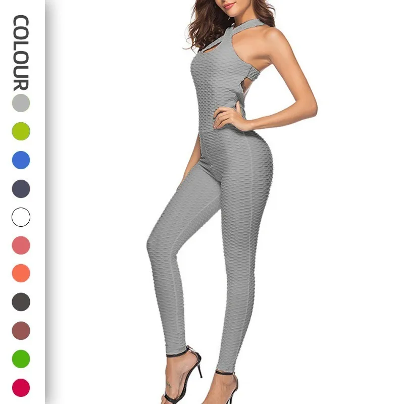 2025 Sexy Halter Women's Tracksuit Yoga High Waist Play Suit Slim Sport Backless Top Running Sportswear Pants Push Up Jumpsuit