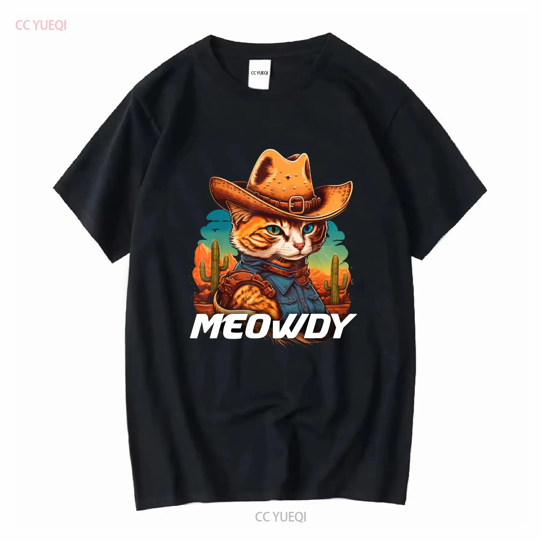 Lustiges Mashup Meowdy Cat Cowboyhut Country Lover T-Shirt Größe S 5XL Vintage Washed Casual Grafik Unisex Designer-Kleidung für Herren