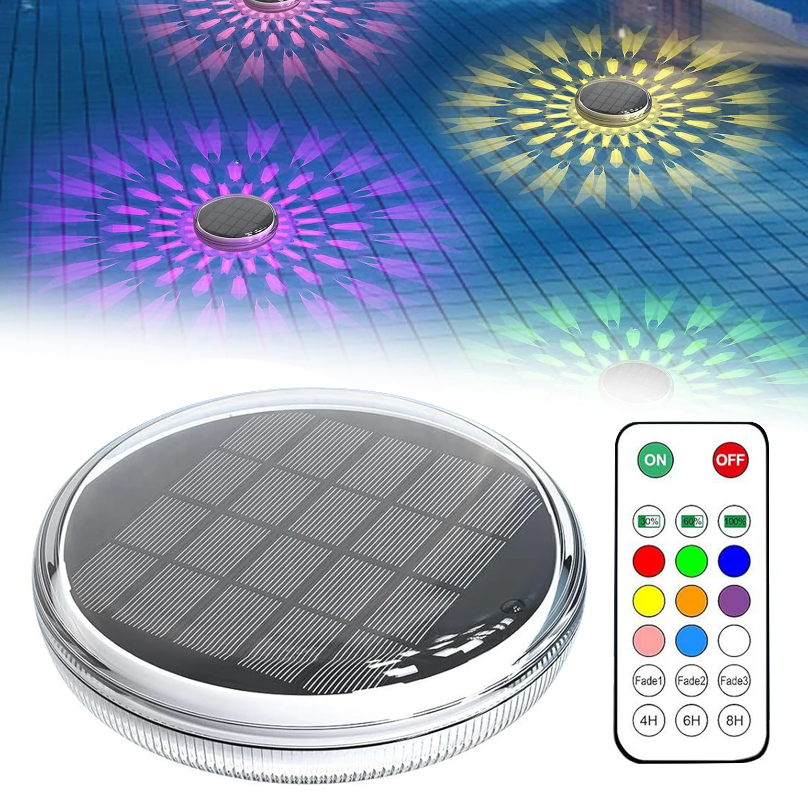Solar Floating Pool Light 3 Timer RGB Color Changing Pool Light Remote Control Floating LED Lamp for Beach Patio Poolside Decor
