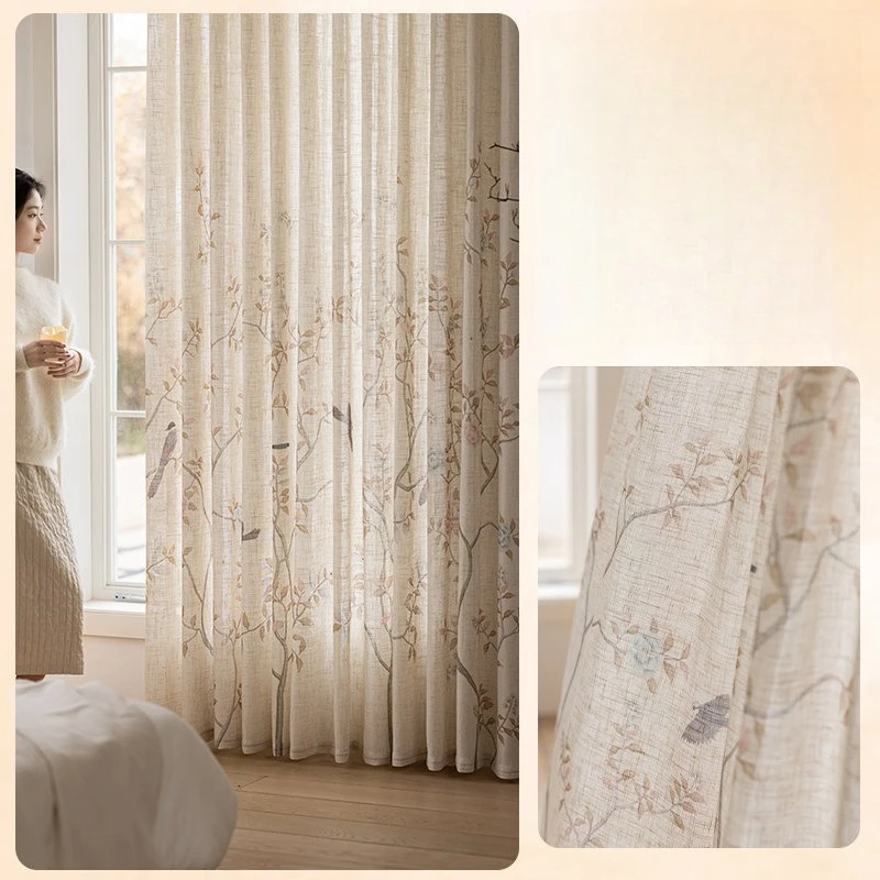 Custom Size Elegant Fashion Rideaux Voilage Linen Gauze Curtain Light-impermeable Bedroom Living Room Balcony New Window Screen