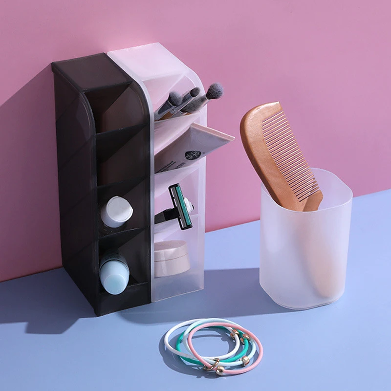 Creative Multifunctional 4 Grid Desktop Organizer Pen Holder Makeup Storage Box School Office Accessories Student Stationery 1PC