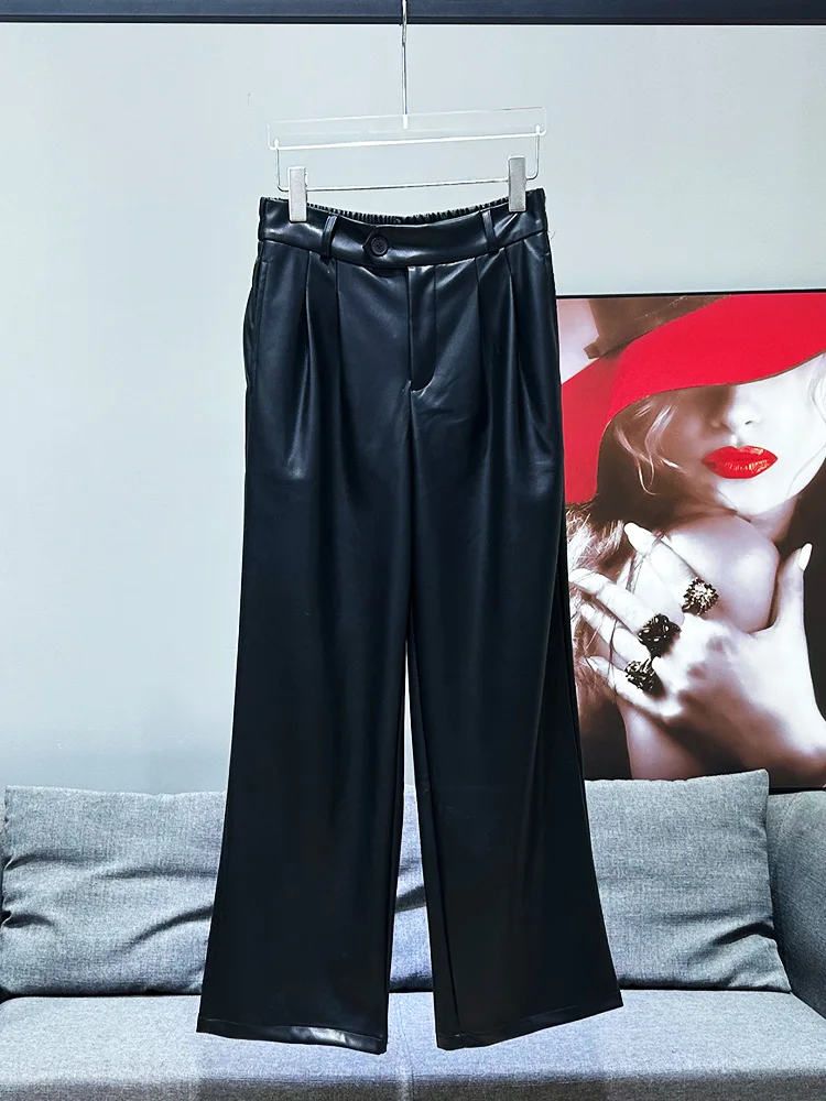 

Мужские брюки из высококачественной искусственной кожи в американском ретро-стиле, широкие, универсальные, длинные, повседневные, прямые, модные, с расклешенными штанинами